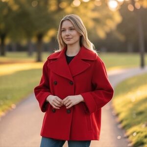 Marella Made In Italy Women's 100% Wool Red Jacket Suit Blazer Double Breasted